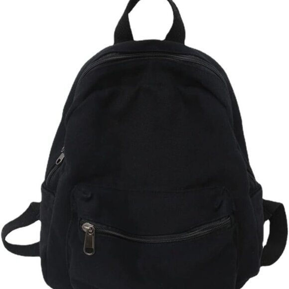 Small Canvas Backpack Purse for Women Teens Girls Storage Lightweight Black main image 5